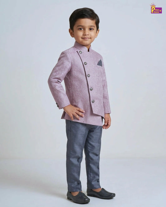 Boys Lilac Jodhpuri Jacket Set with Grey Pant KP227