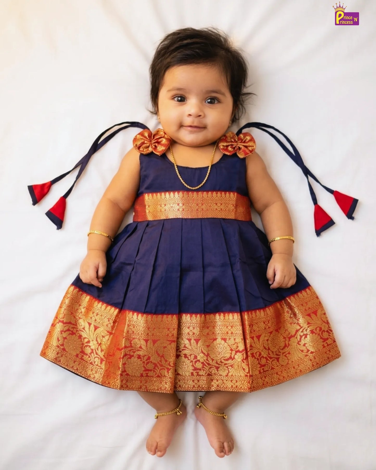 New Born Navy Banarasi Silk Frock LF1609