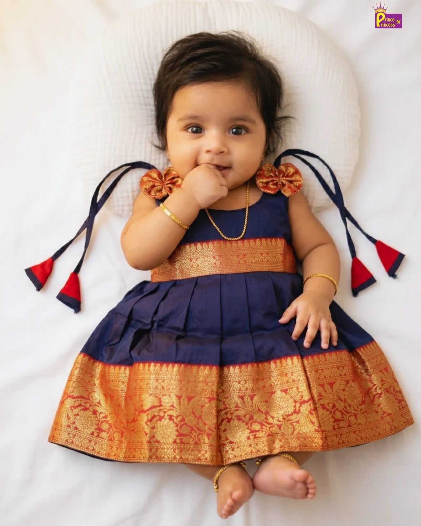 New Born Navy Banarasi Silk Frock LF1609