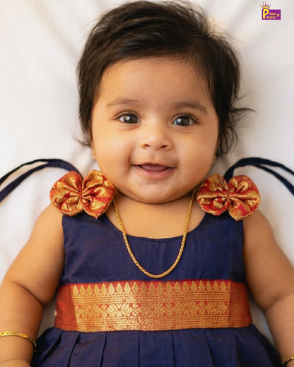 New Born Navy Banarasi Silk Frock LF1609