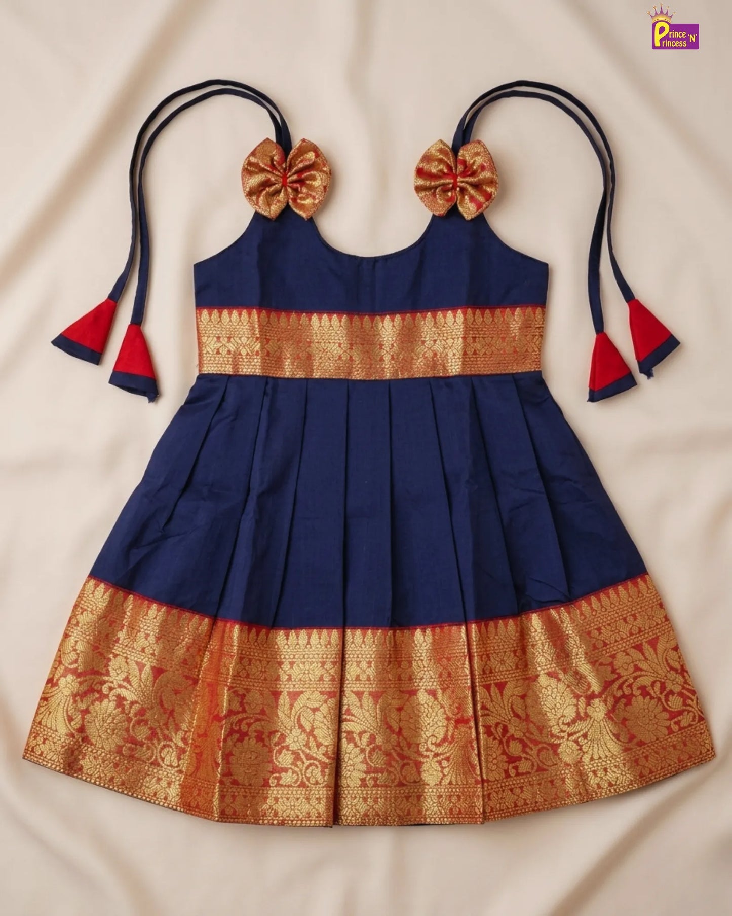 New Born Navy Banarasi Silk Frock LF1609