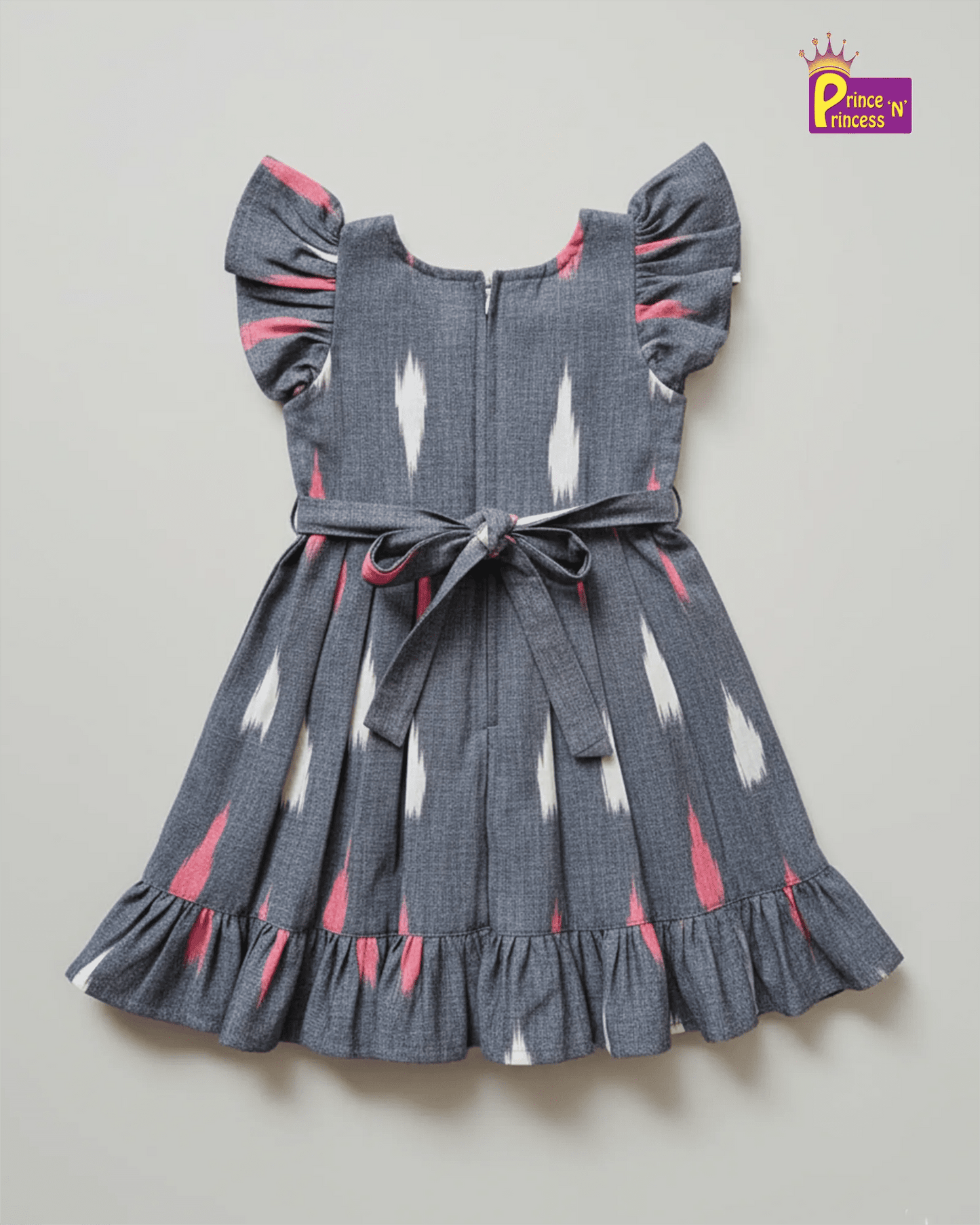 Kids Grey Ikkat Cotton Frock CF389