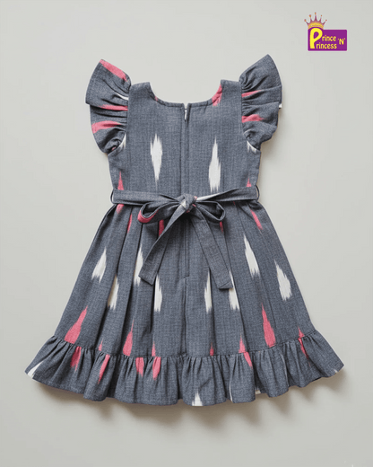 Kids Grey Ikkat Cotton Frock CF389