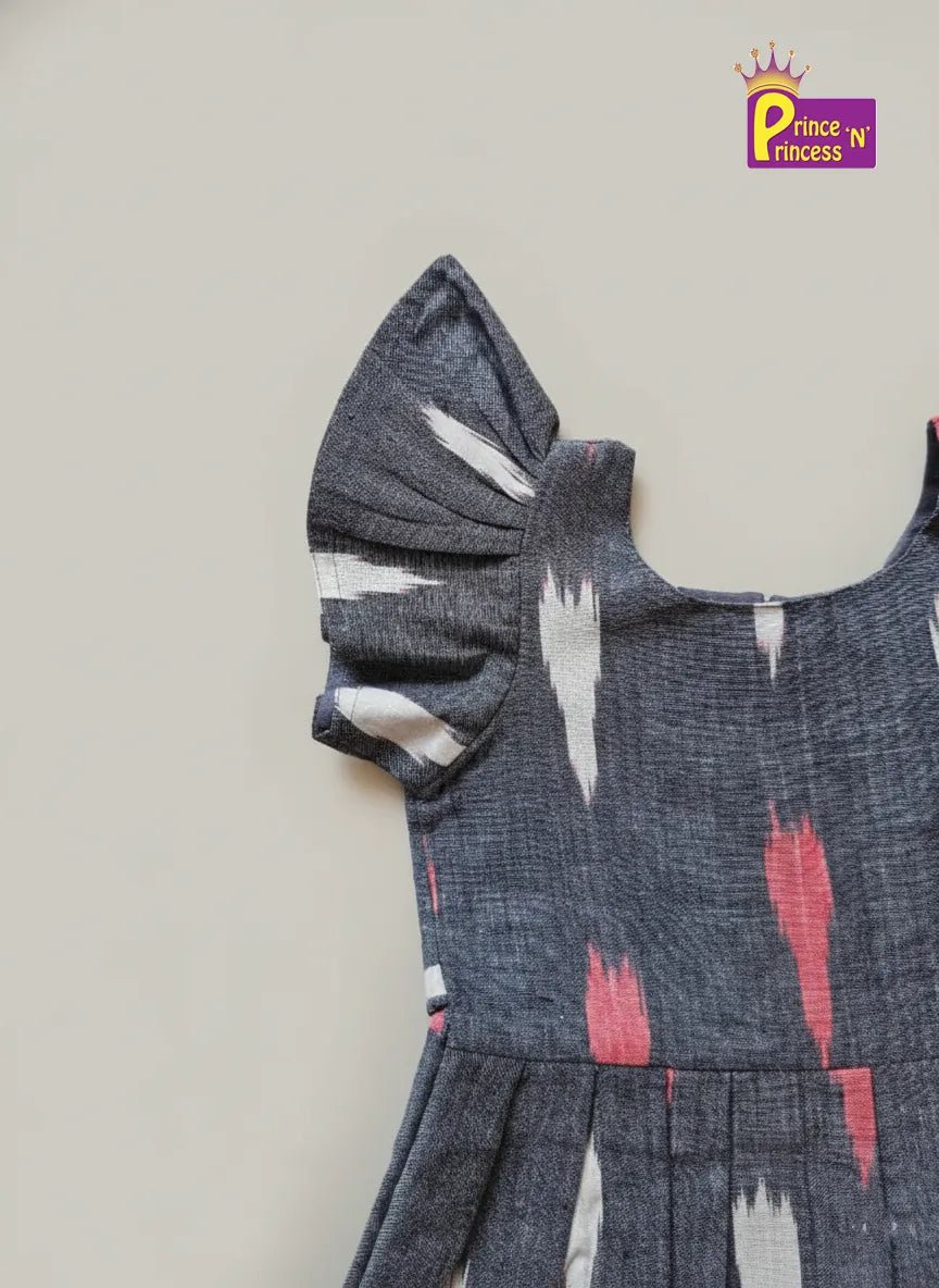 Kids Grey Ikkat Cotton Frock CF389