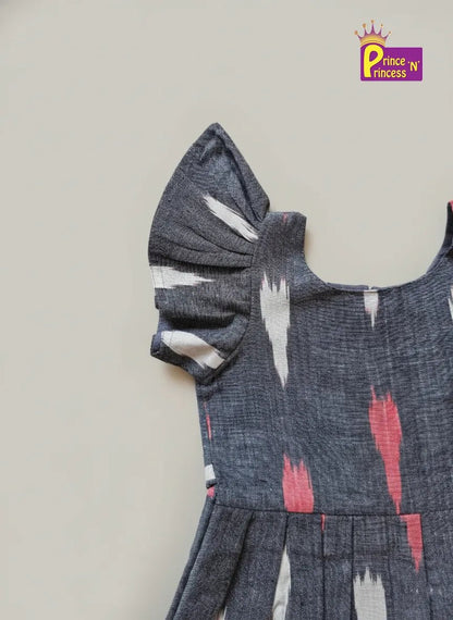 Kids Grey Ikkat Cotton Frock CF389