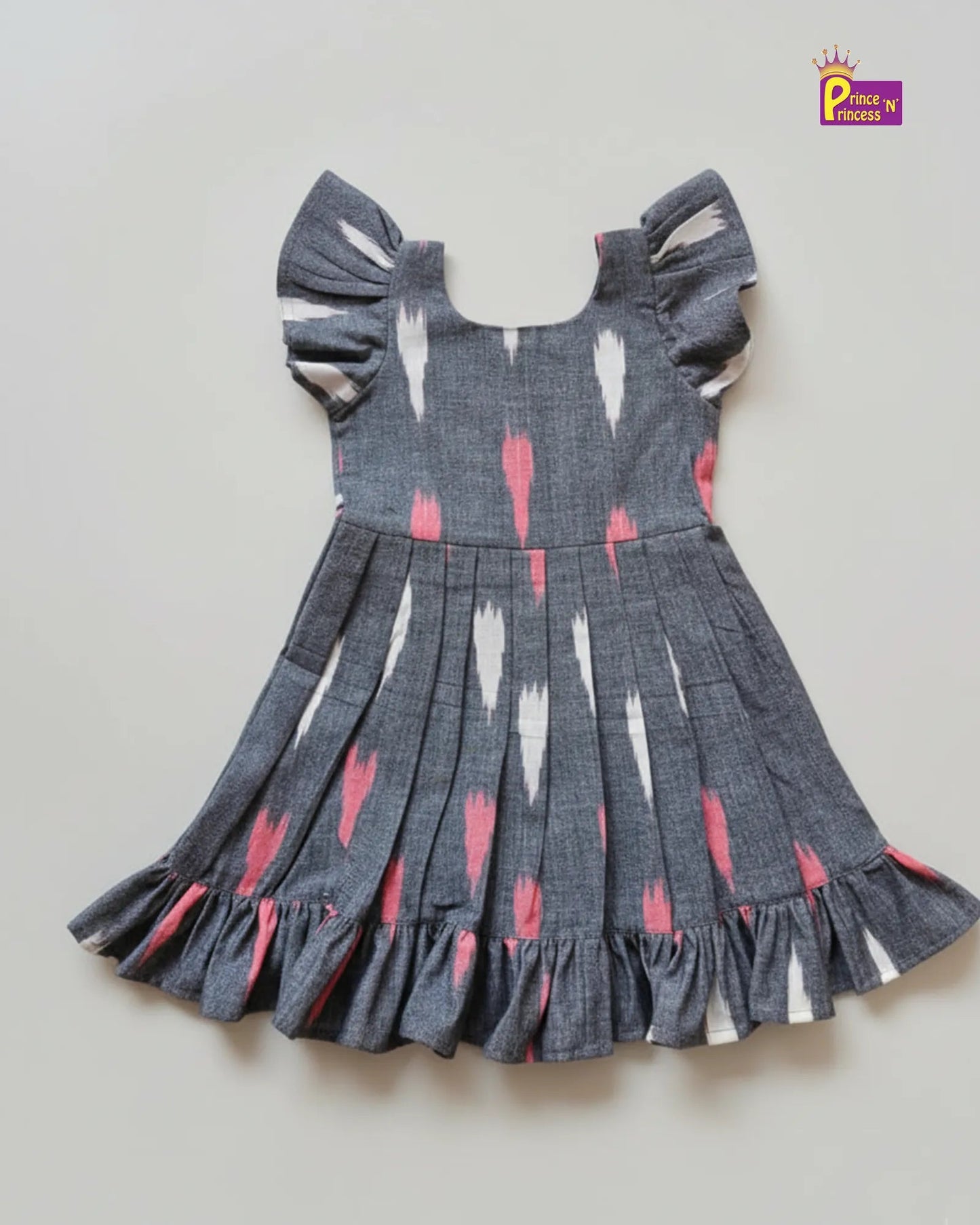Kids Grey Ikkat Cotton Frock CF389