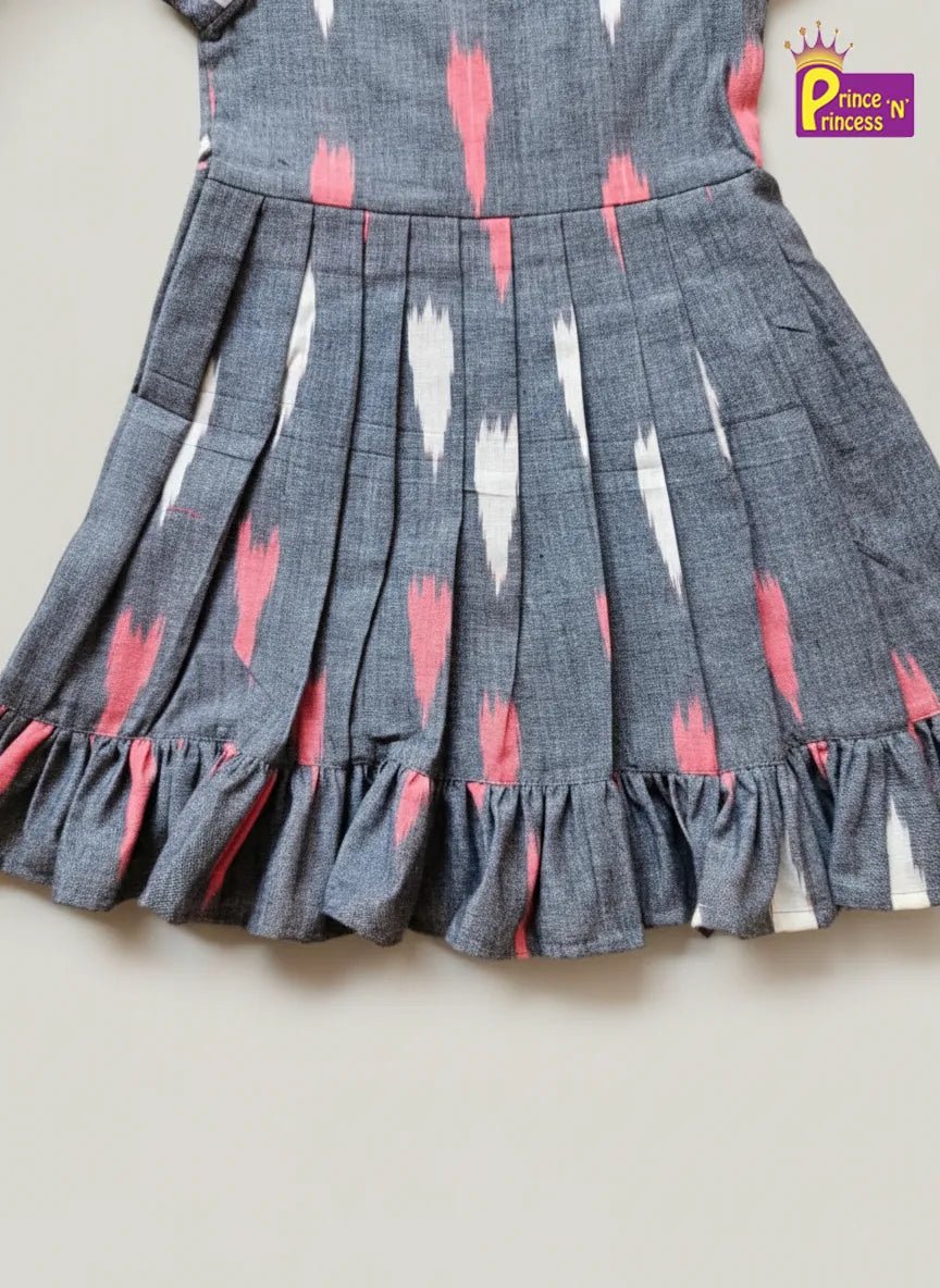 Kids Grey Ikkat Cotton Frock CF389