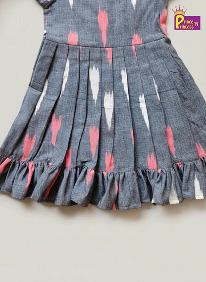 Kids Grey Ikkat Cotton Frock CF389
