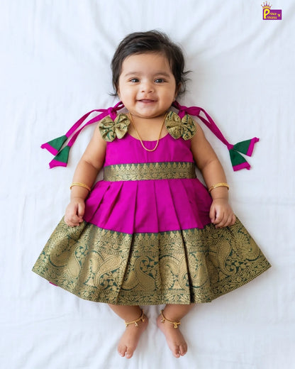 New Born Purple with Dark Green Raw Silk Frock LF1553