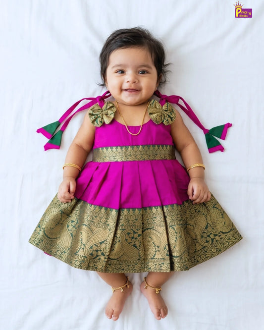 New Born Purple with Dark Green Raw Silk Frock LF1553