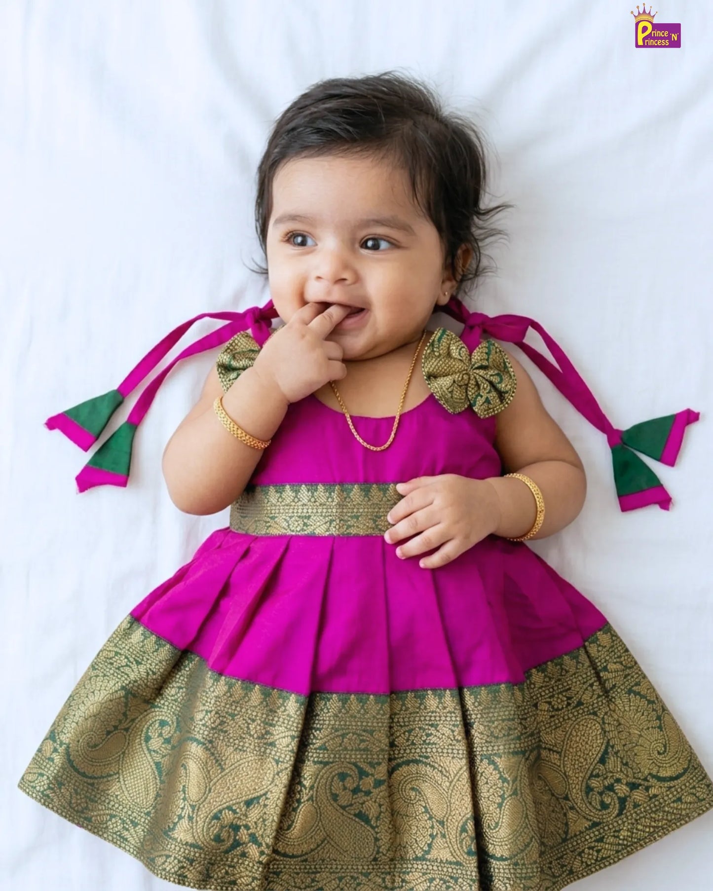 New Born Purple with Dark Green Raw Silk Frock LF1553