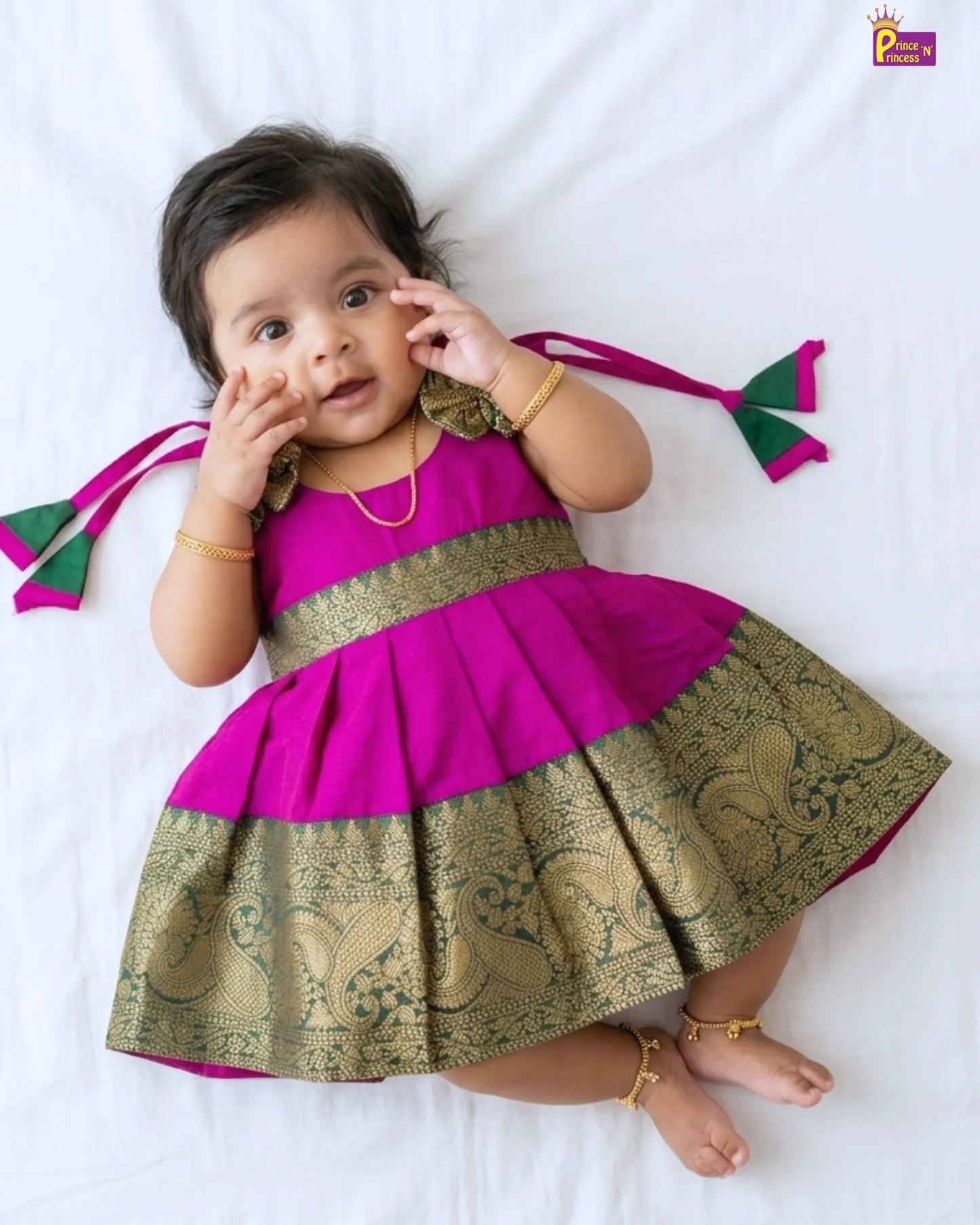 New Born Purple with Dark Green Raw Silk Frock LF1553