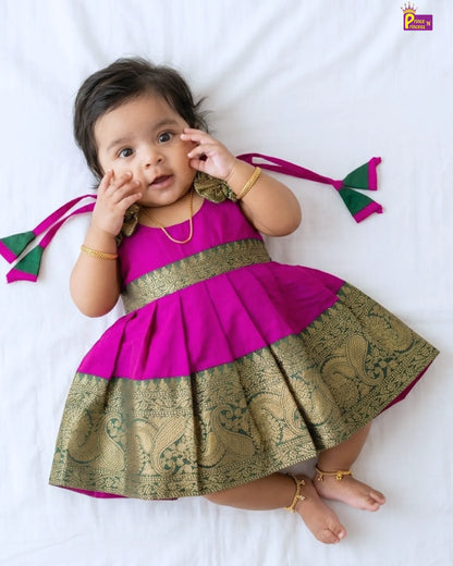 New Born Purple with Dark Green Raw Silk Frock LF1553
