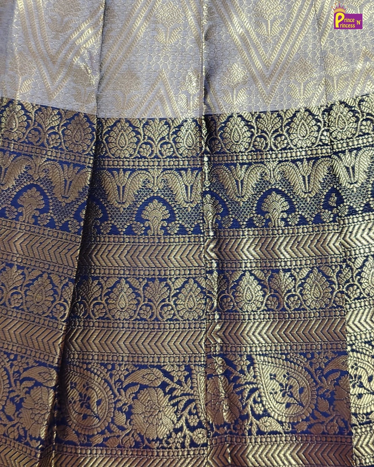 Kids Dark Blue Traditional Aari Work Pattupavadai PPP1861
