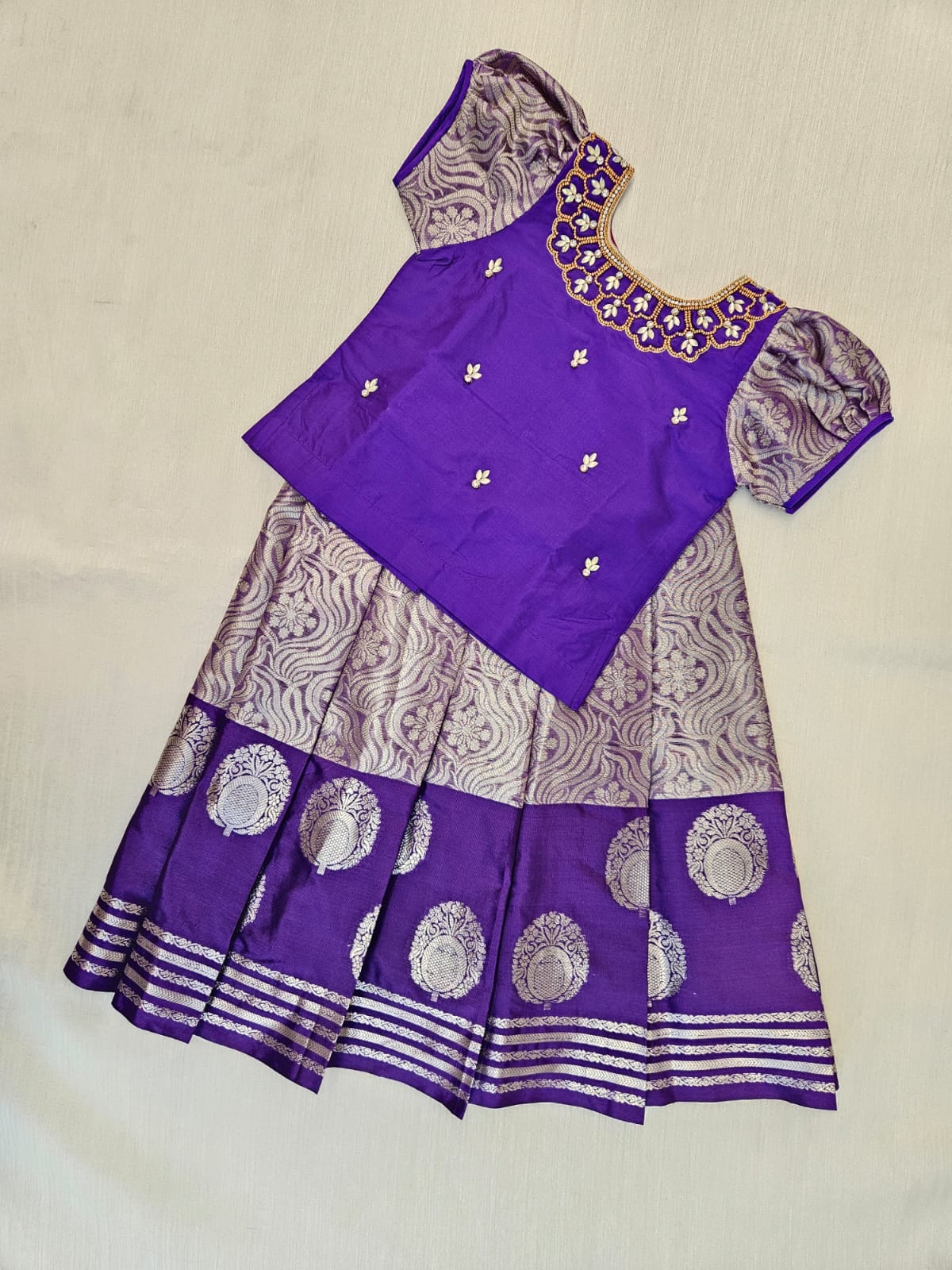 Kids Violet Traditional Aari Pattupavadai PPP1950