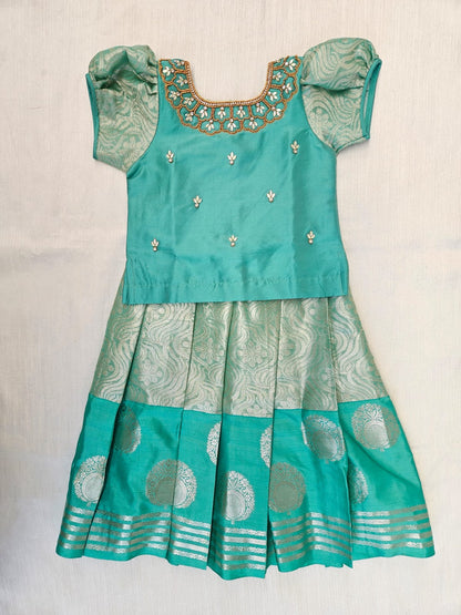 Kids Pale Green Traditional Aari Pattupavadai PPP1951
