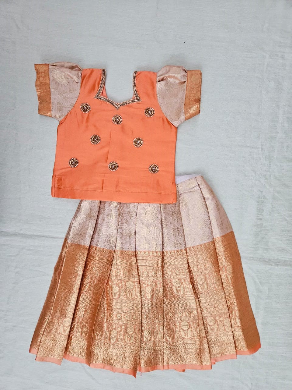 Kids Peach Traditional Aari Pattupavadai PPP1956