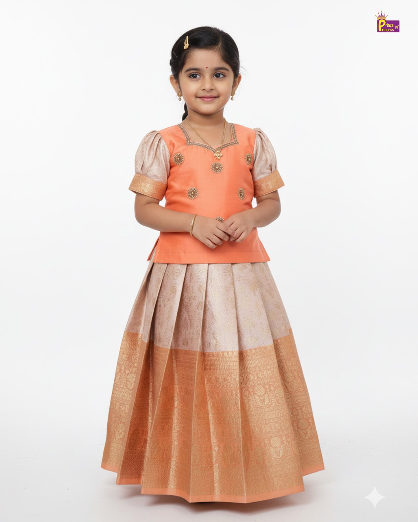 Kids Peach Traditional Aari Pattupavadai PPP1956